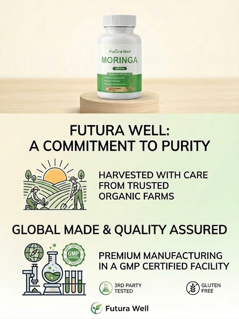 Galriva Moringa Capsules Organic Moringa Oleifera with Moringa Leaf Powder, Plant Based Herbal Supplement, Vegan, Non-GMO, 60 Capsules