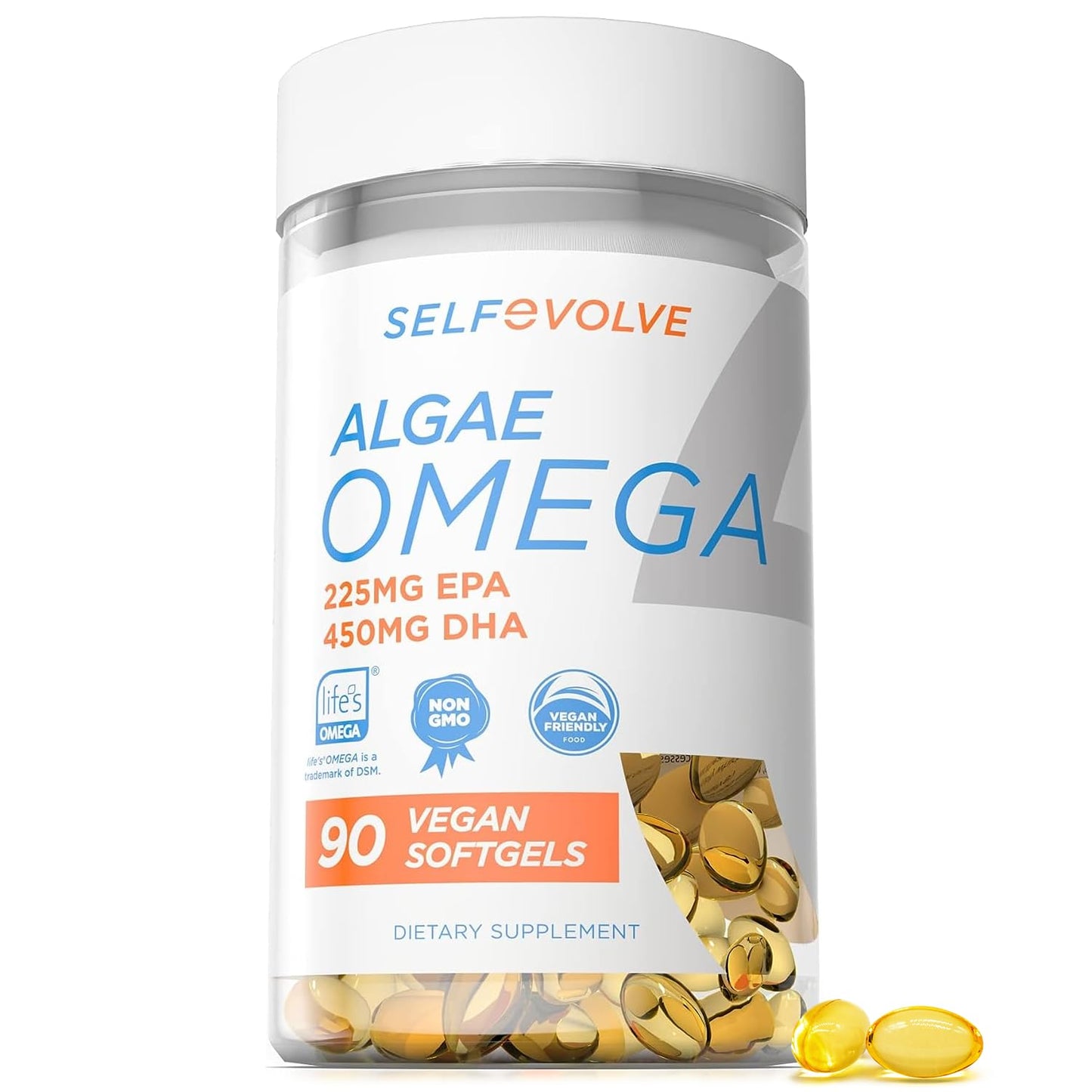 selfevolve Algae Omega 3 1,500mg - Vegan Supplement with Patented Life's Omega 3 - High Dose EPA & DHA - Better Than Fish Oil - Supports Heart, Brain, Joint Health - 90 Capsules