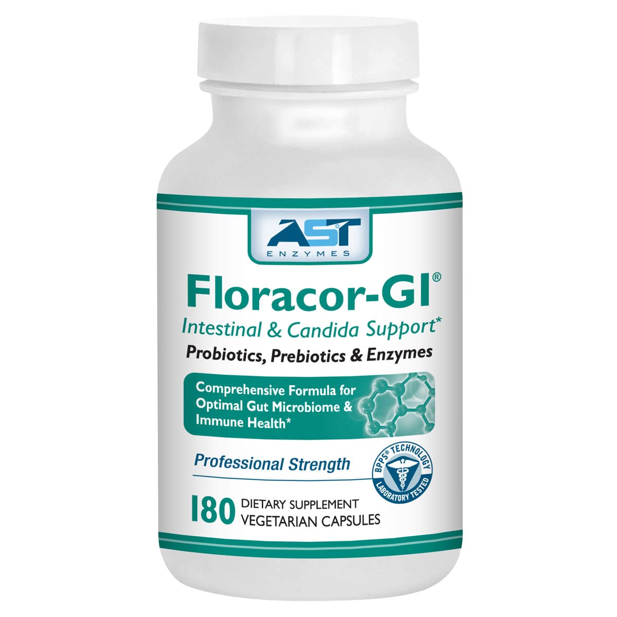 AST Enzymes Floracor Probiotics & Enzymes to Support Intestinal & Gut Health Capsule, 180 Count