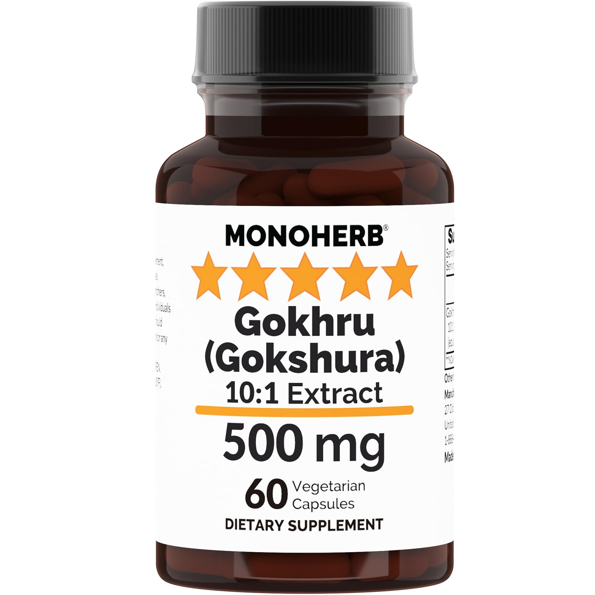 MONOHERB Gokhru - Gokshura 10:1 Extract 500 mg per Capsule, 60 Capsules
