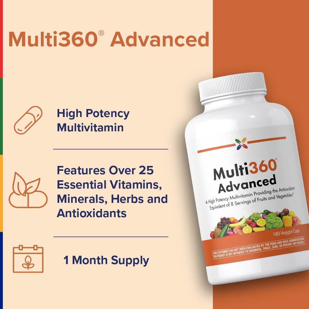Stop Aging Now Multi360 Multivitamin for Women & Men with Zinc, Biotin, Vitamin C, D3 & B12 Daily Antioxidant Complex, 180 Veggie Capsules