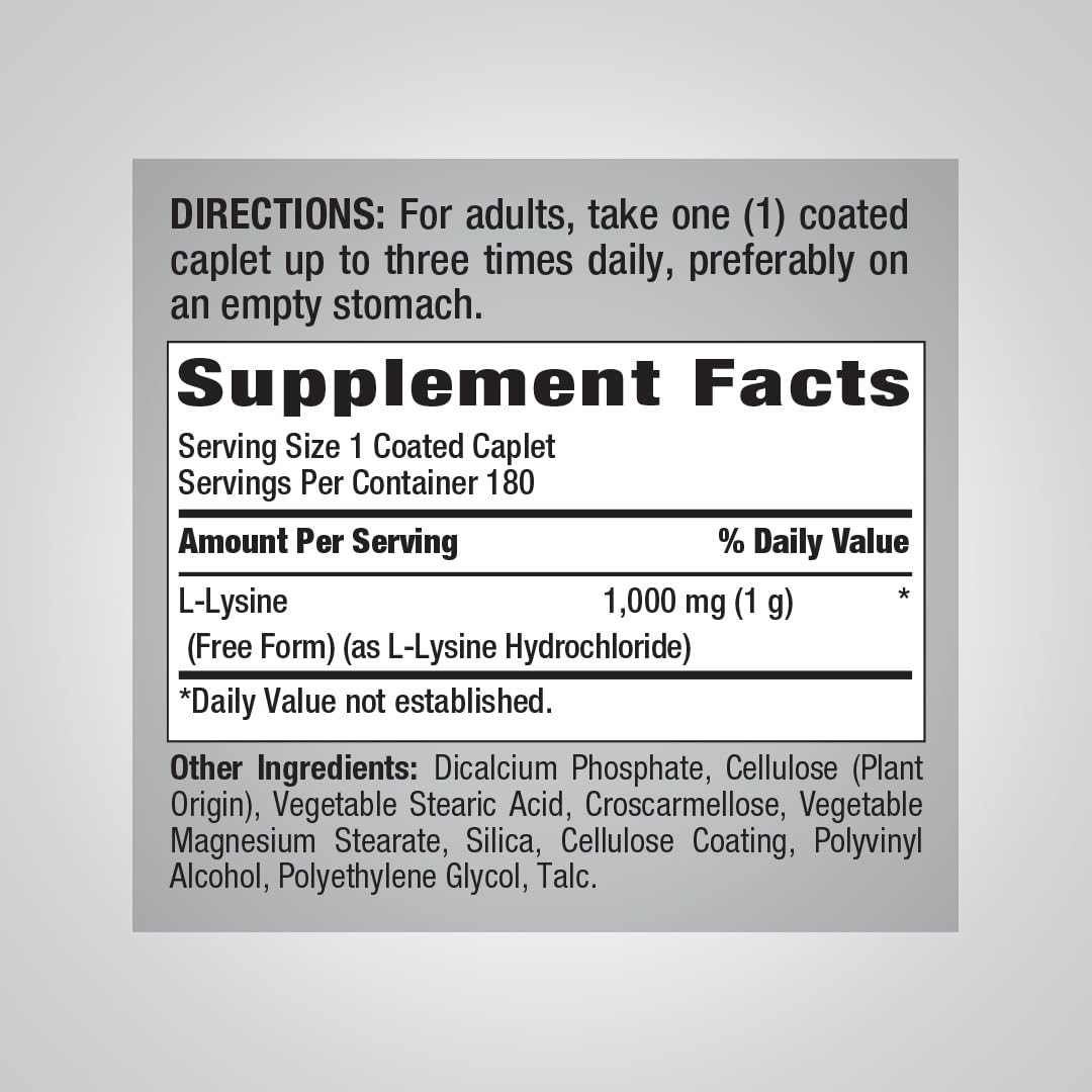 Piping Rock L-Lysine 1000mg Caplet, 180 Caplets