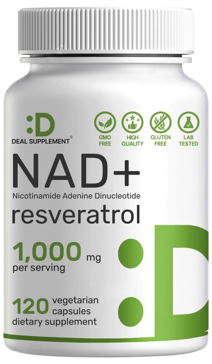 DEAL SUPPLEMENT NAD+ Resveratrol Supplement 1,000mg Per Serving 120 Capsules