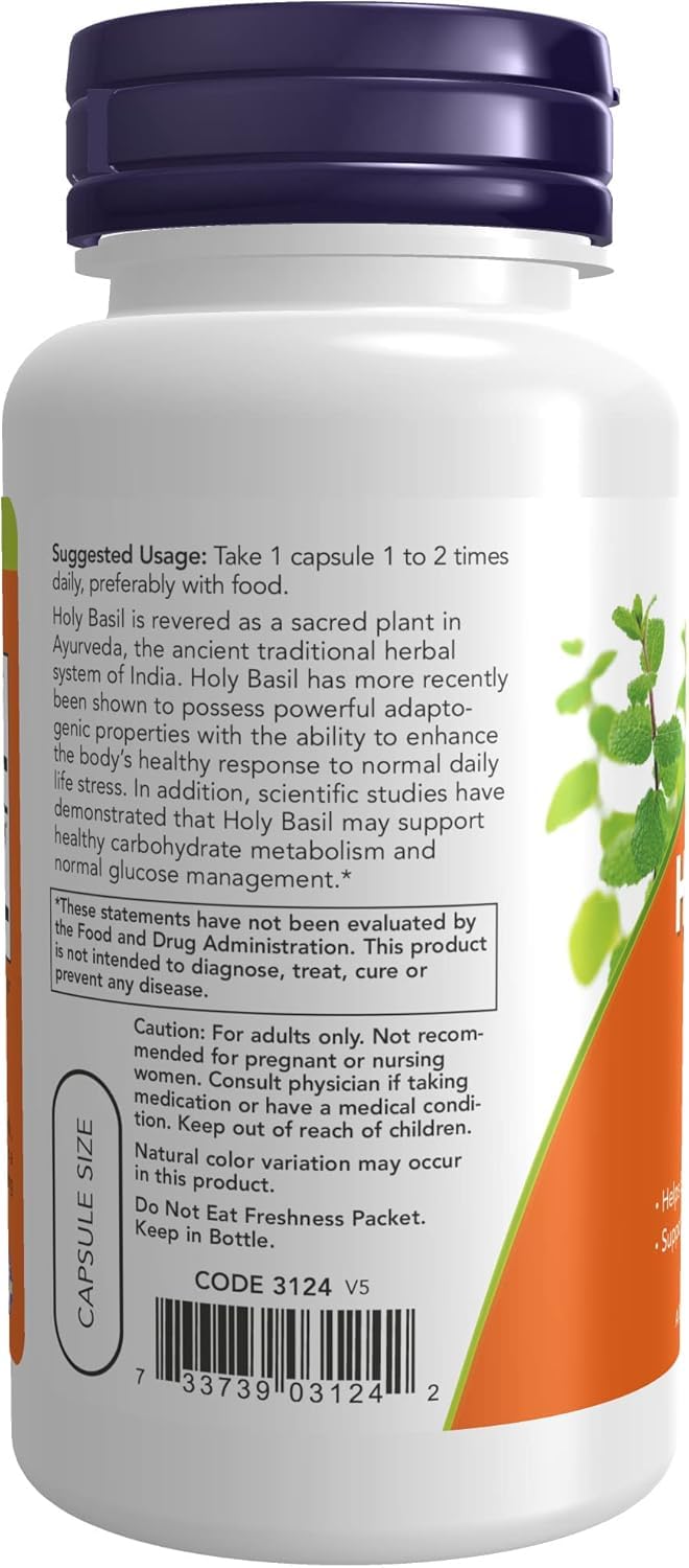 NOW Foods Holy Basil Extract 500mg Capsules, 2-Pack