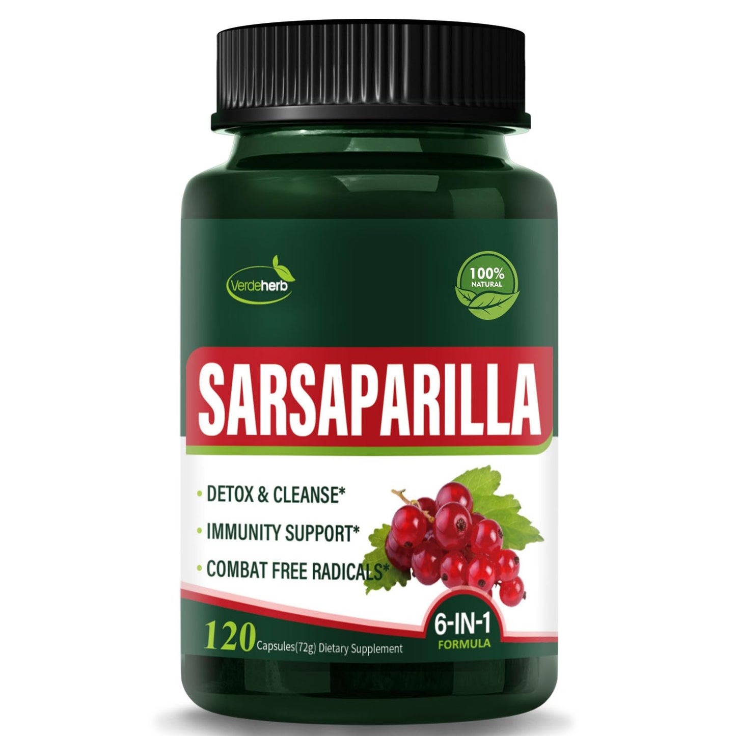 Verdeherb Sarsaparilla Root Capsules, 120 Count