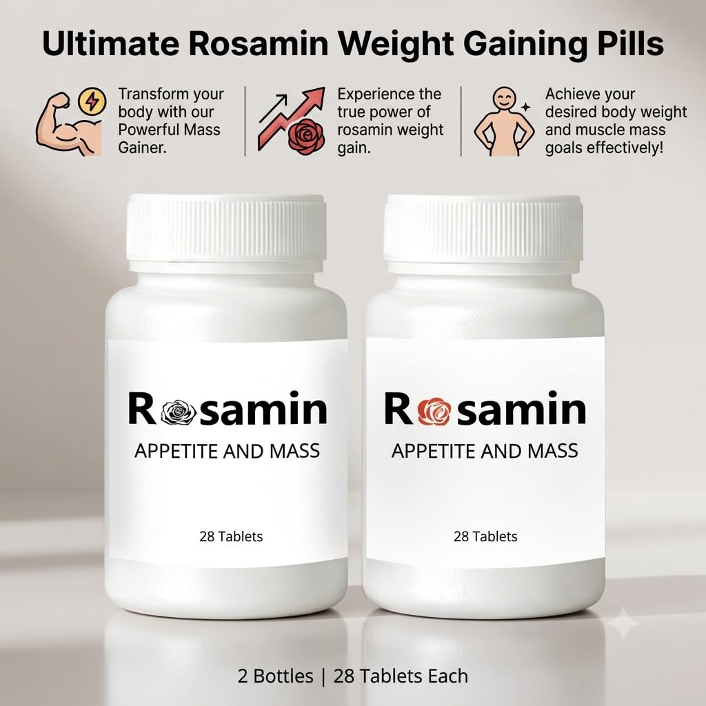 Rosamin Weight Gaining Pills: Dual Appetite Booster & Mass Enhancer, 56 Capsules