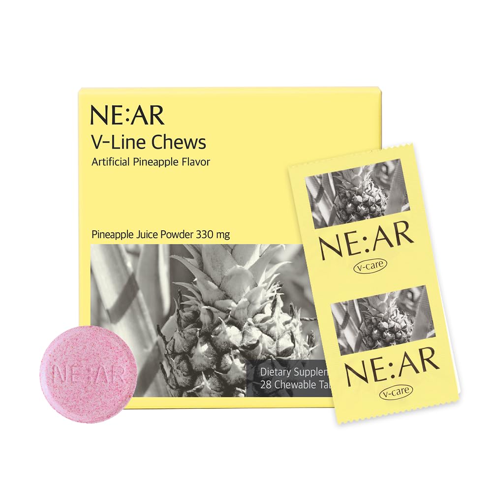 NE:AR V-Line Chewable – Herbal Anti-Bloat Formula with Circulation & Water Balance Support – Pineapple Flavor, 28 Count