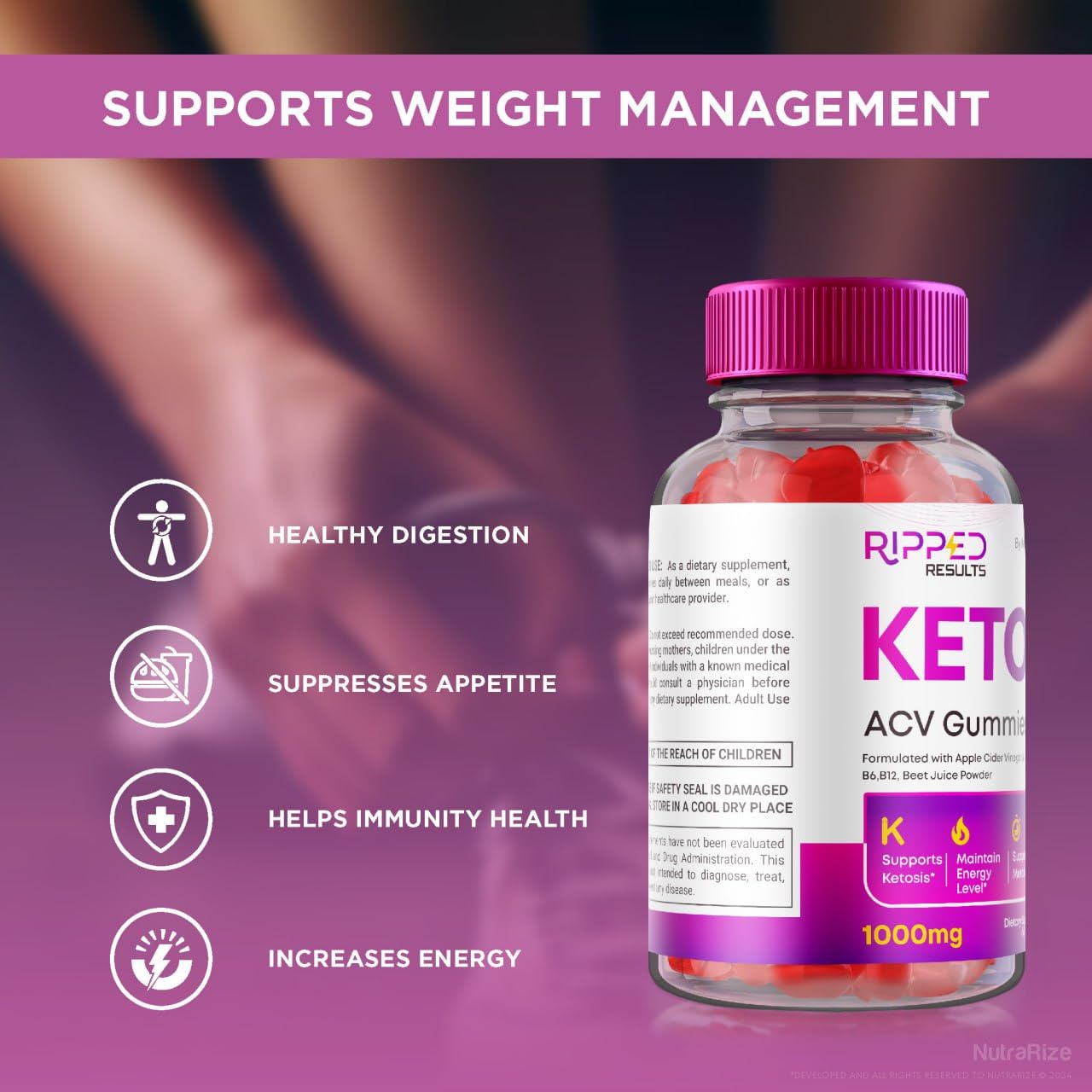 NutraRize Ripped Results Keto + ACV Gummies, 60 Gummies