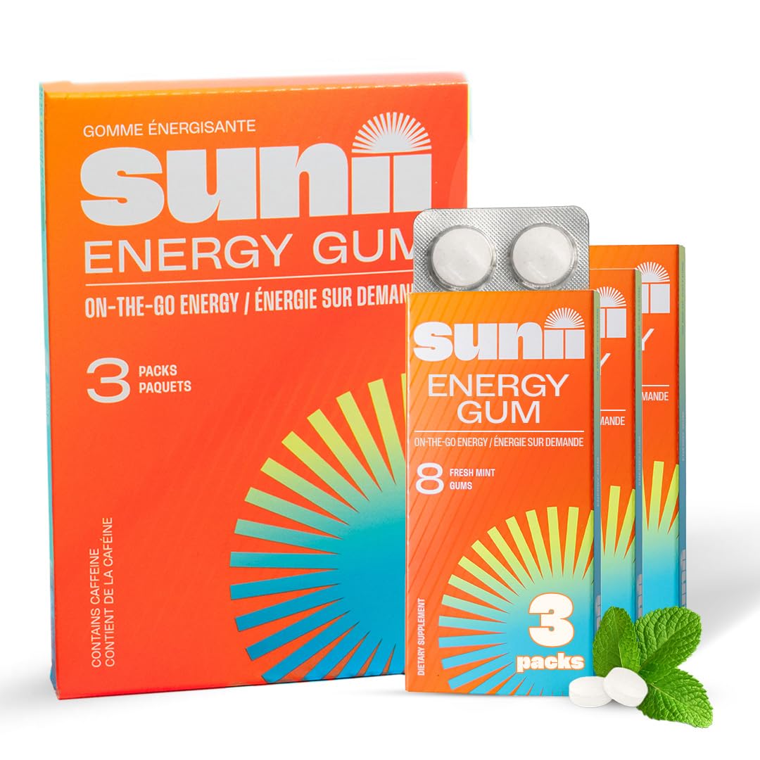 SUNII ENERGY GUM Nootropic Energy Gum Quick Boost Energy & Focus - Fresh Mint, 24 Tablets