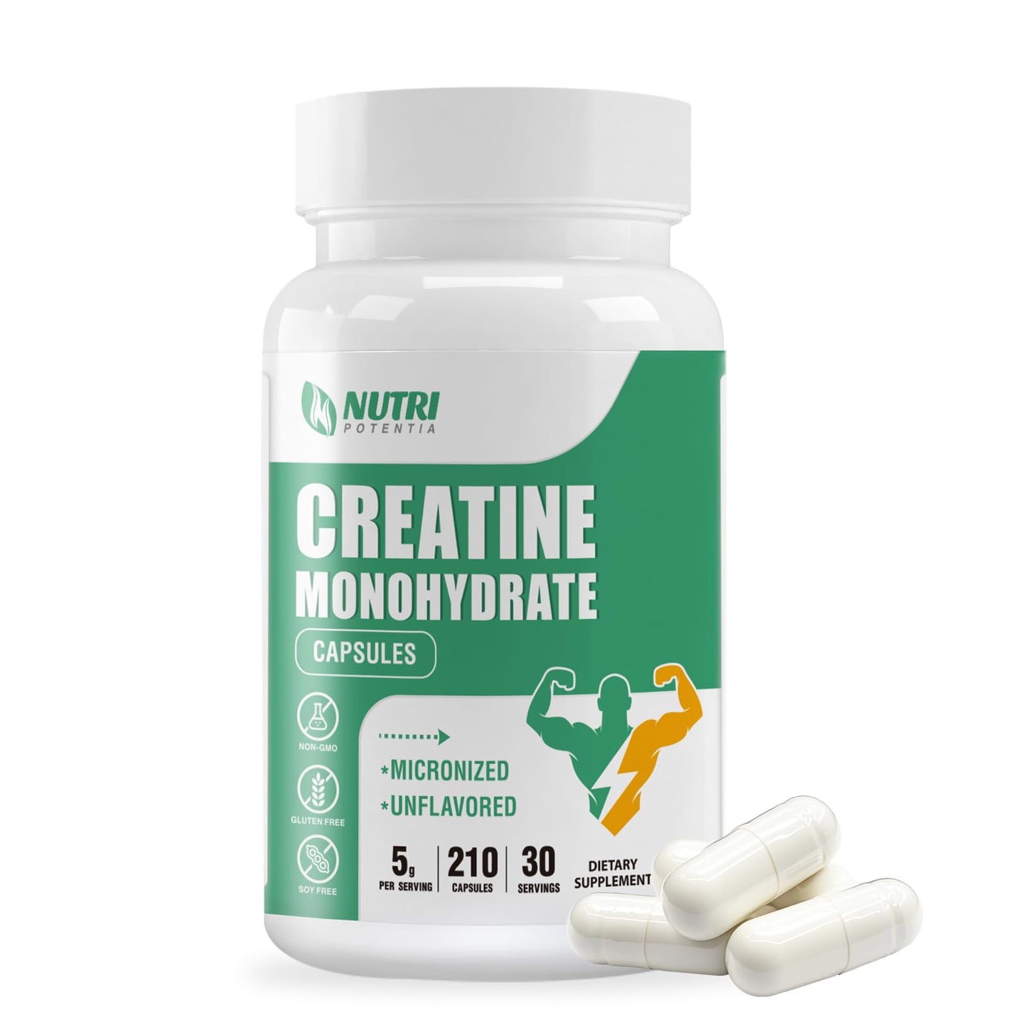 NUTRI POTENTIA Creatine Monohydrate Capsules, 210 Capsules