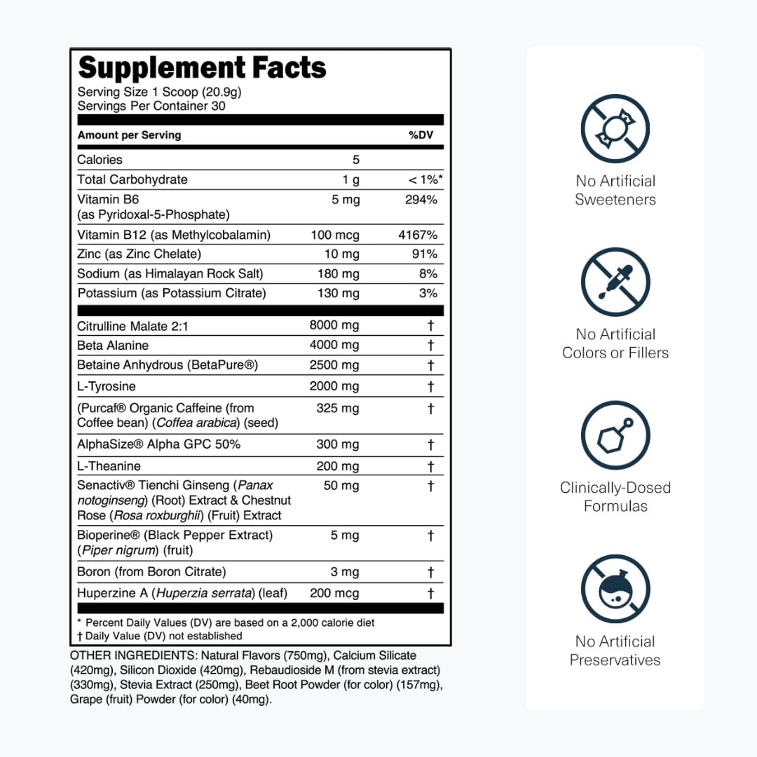 Transparent Labs Bulk Black Pre Workout Powder, 30 Servings