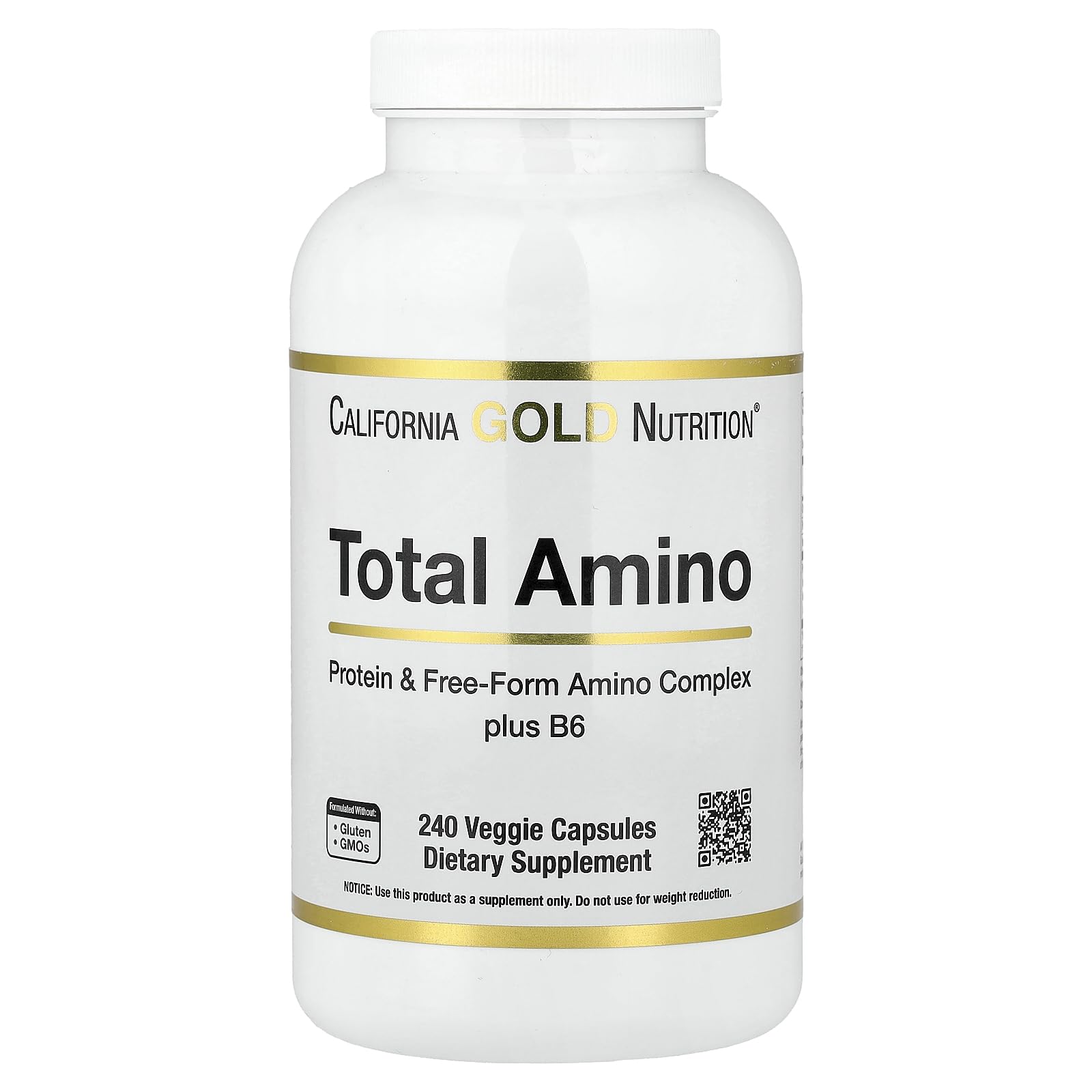 Lake Avenue California Gold Nutrition Total Amino with Vitamin B-6, and 20 Amino Acid Blend Capsules 240
