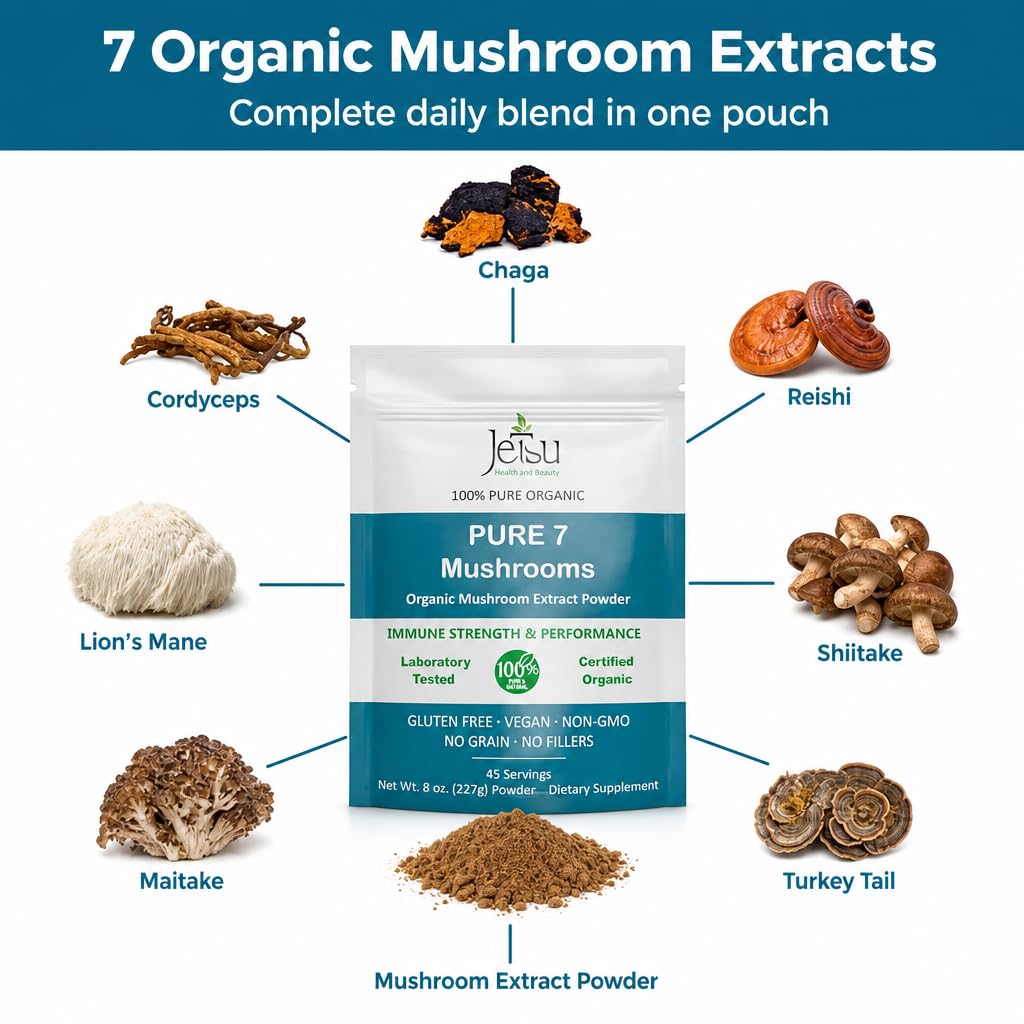 Jetsu Pure 7 Organic Mushroom Extract Powder 8 oz
