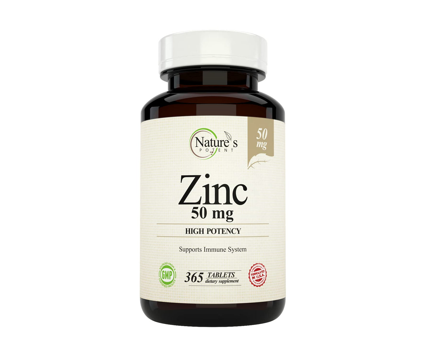Nature's Potent Zinc 50 mg Immune Support Supplement Tablets, 365 Count