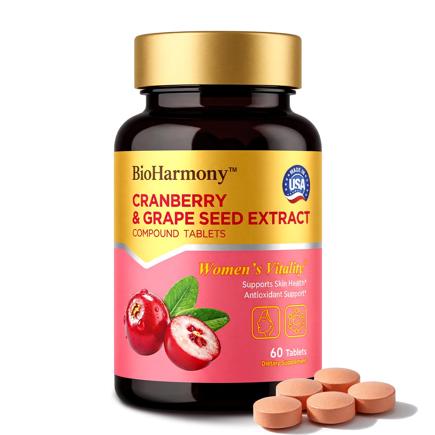 BioHarmony Cranberry Supplement for Women with Grape Seed Extract 60 Tablets