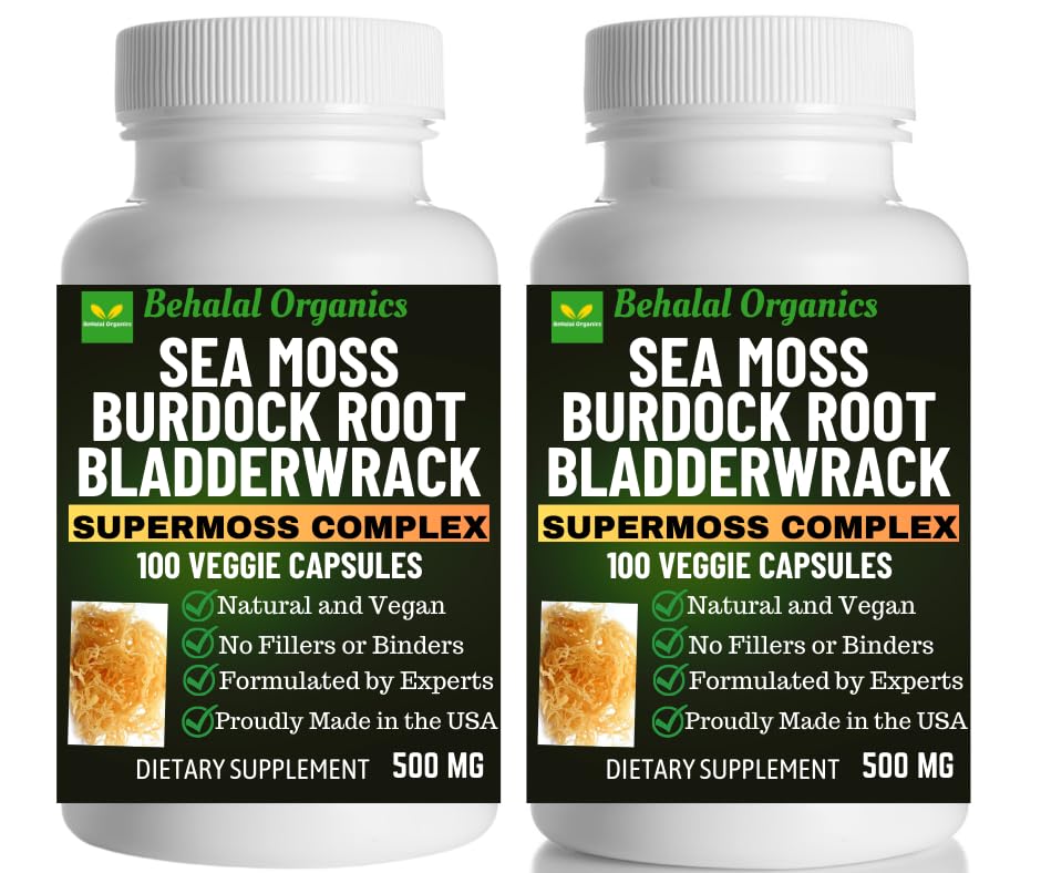 Behalal Organics Sea Moss, Bladderwrack and Burdock Root Capsules 100 Count