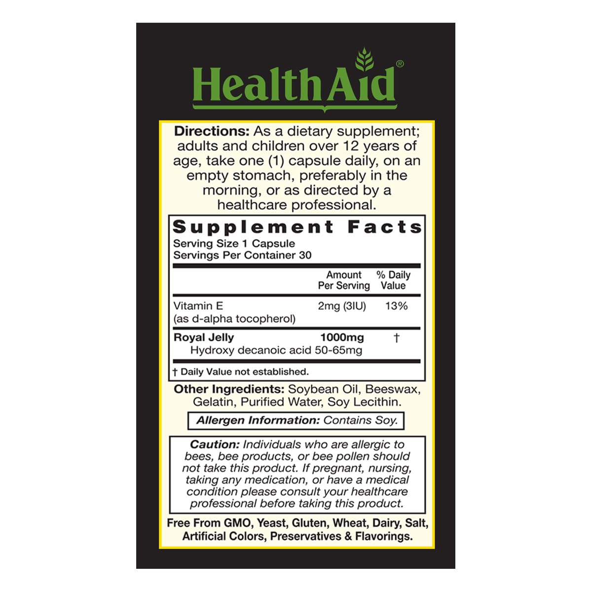 HealthAid Royal Jelly 1000mg Softgel Capsules, 30 Count