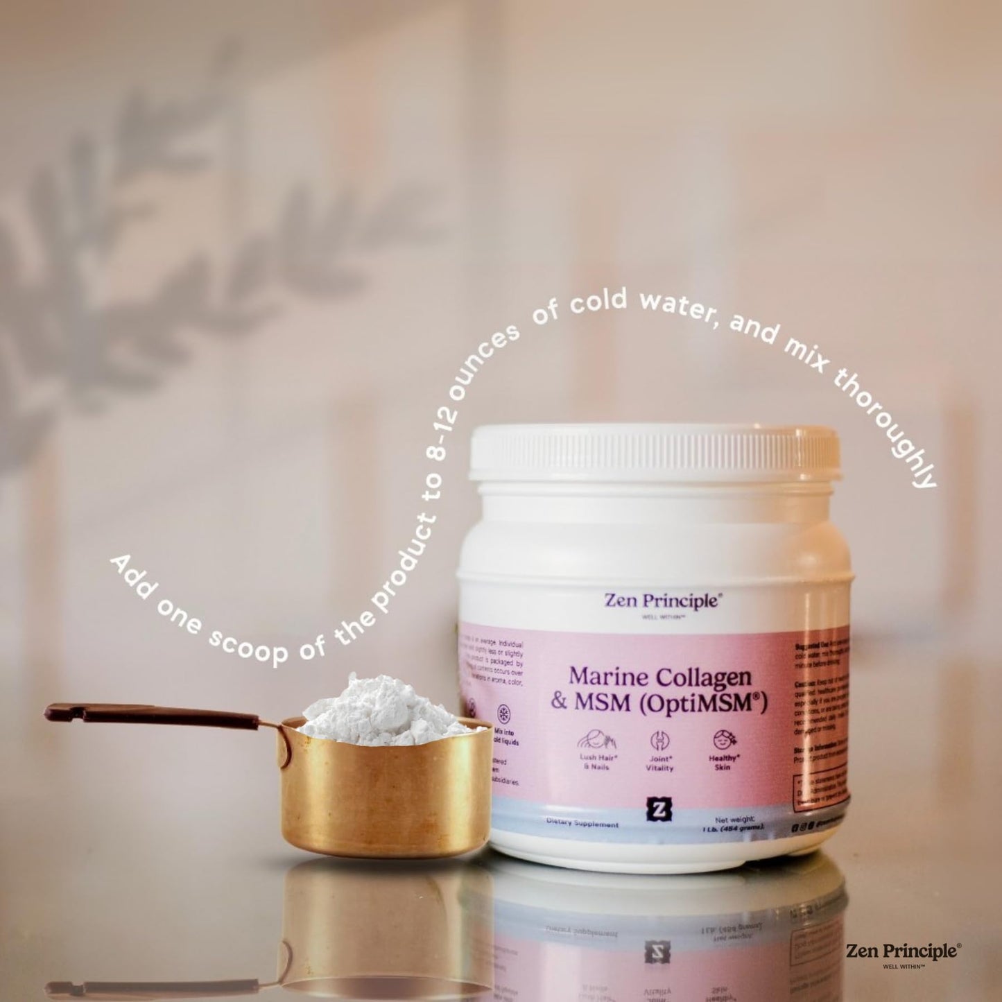 Zen Principle Hydrolyzed Marine Collagen Peptides with OptiMSM Powder 16 oz