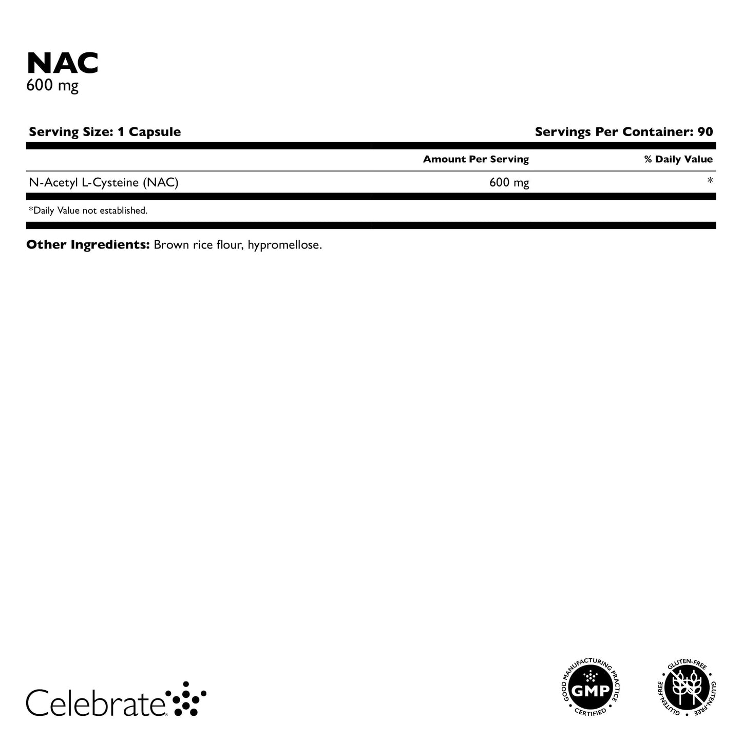 Celebrate Bariatric Supplements NAC (N-Acetyl Cysteine) Supplement Capsule 90 Count
