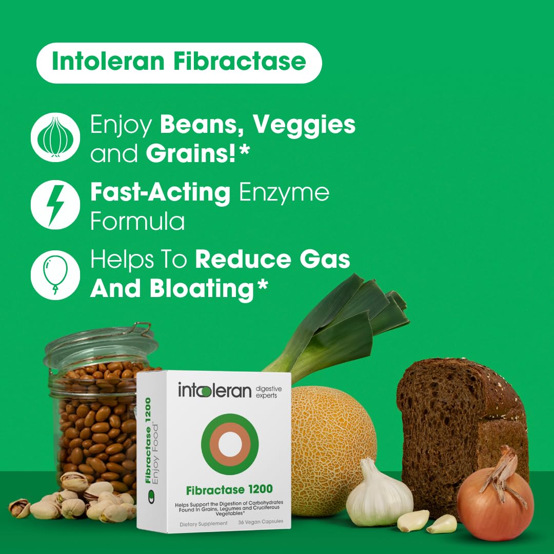 Intoleran Fibractase 1200 Digestive Enzymes Capsules, 36 Count
