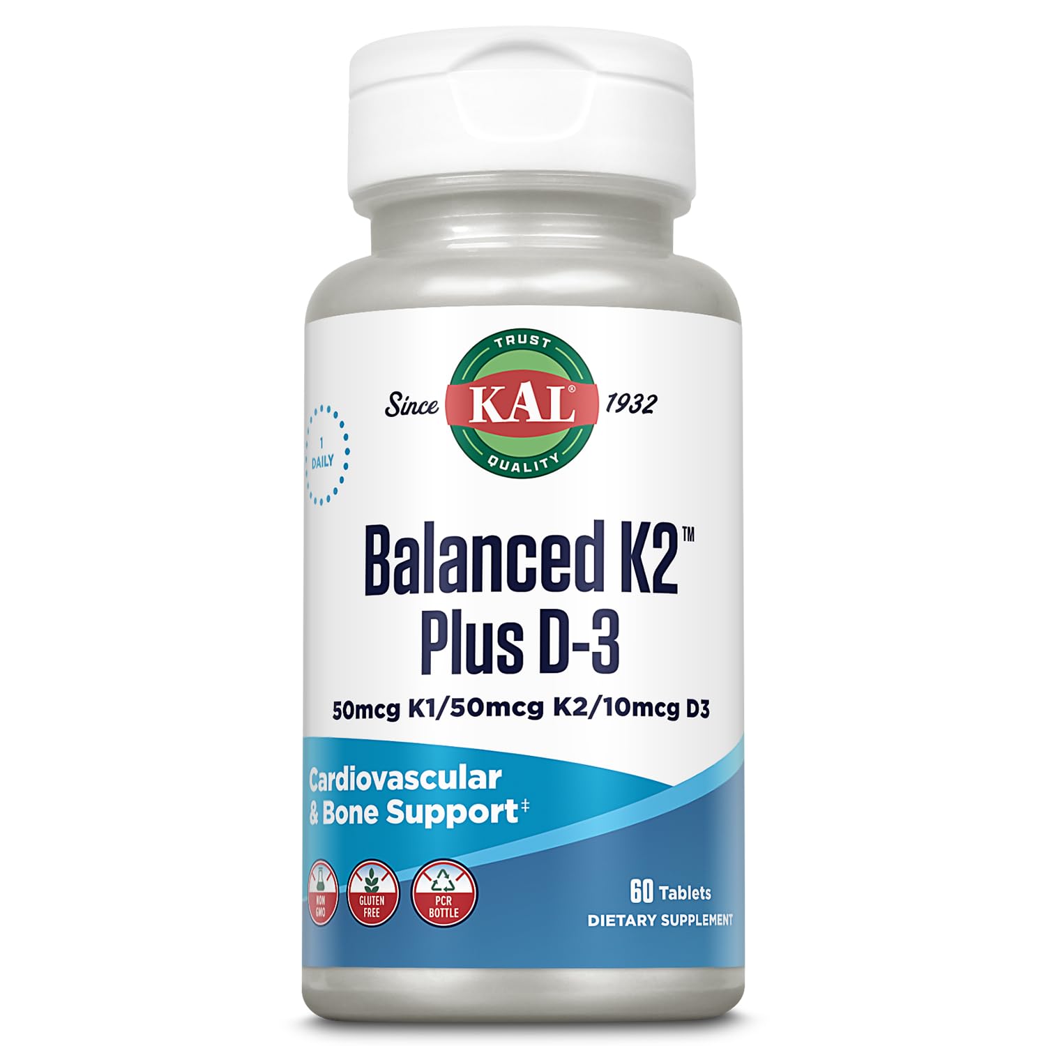 KAL Balanced K2 Plus D-3 Tablets, 100 mcg, 60 Count