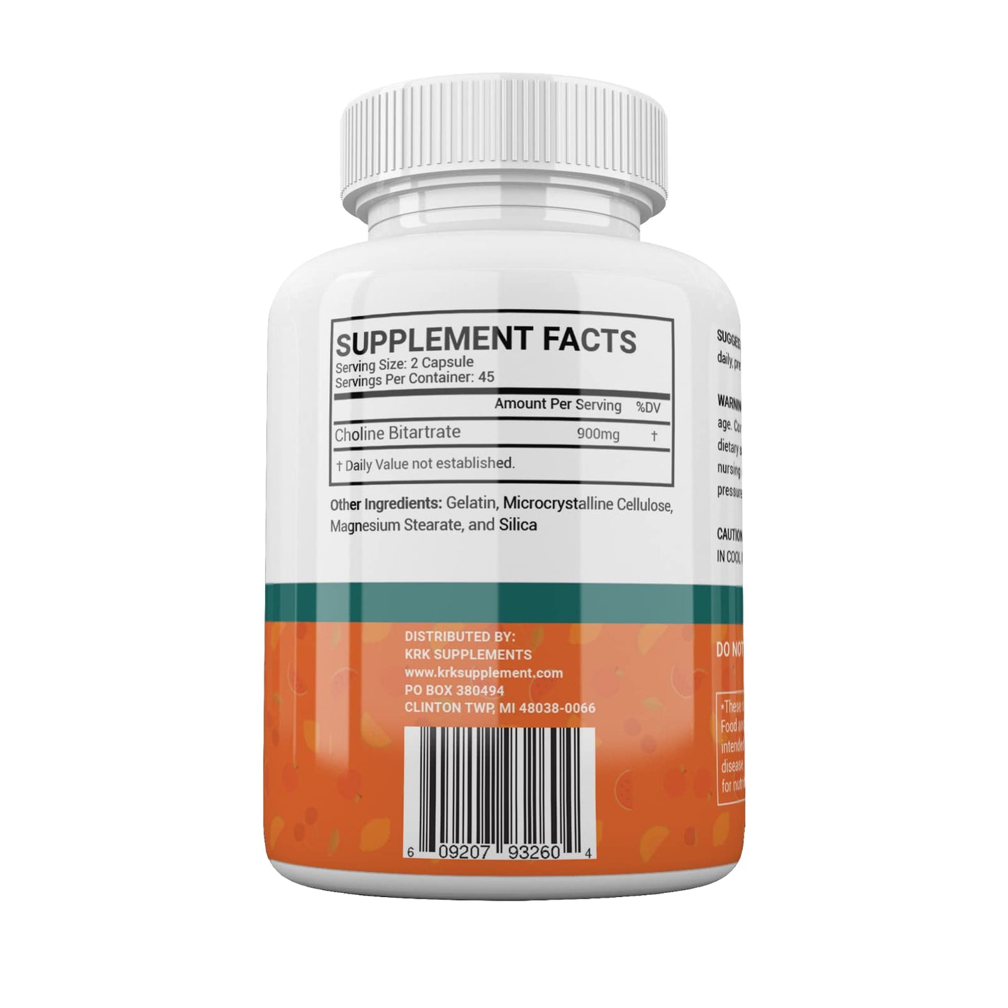 KRK SUPPLEMENTS Choline Bitartrate 900mg Capsules, 90 Capsules