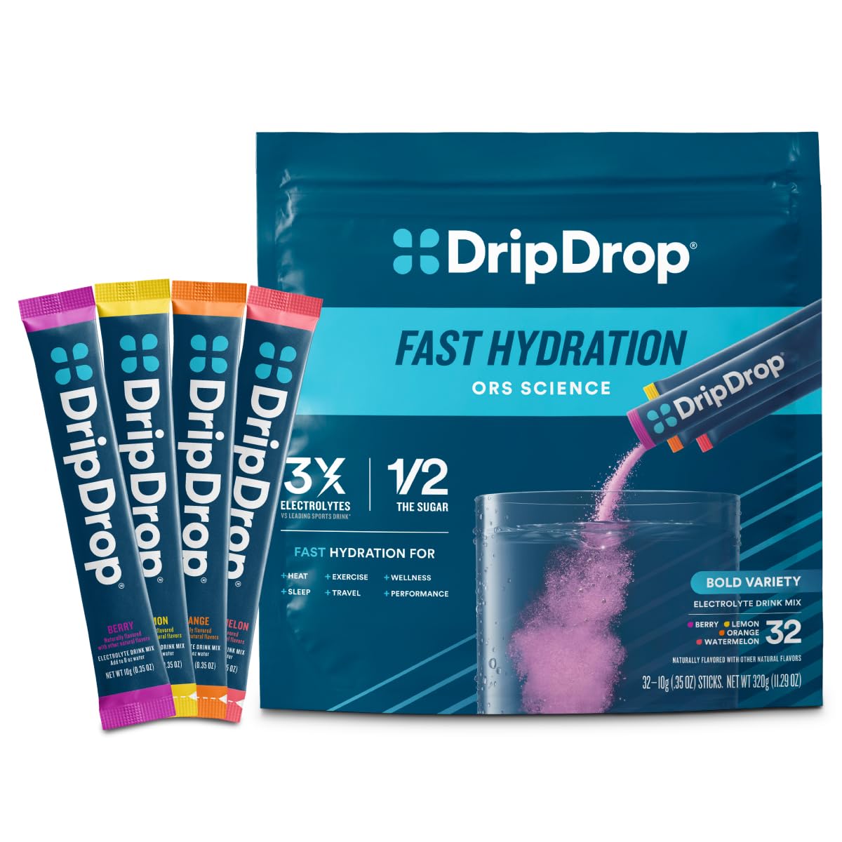 DripDrop Hydration Bold Variety Pack Electrolyte Packets Powder, 32 Count