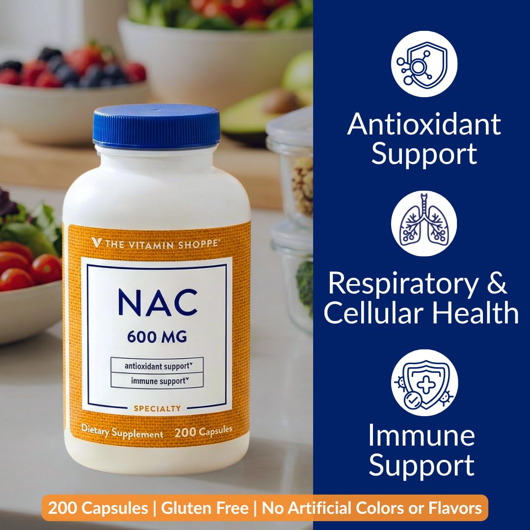 The Vitamin Shoppe NAC Supplement 600mg N-Acetyl-L-Cysteine Capsule 200 Count