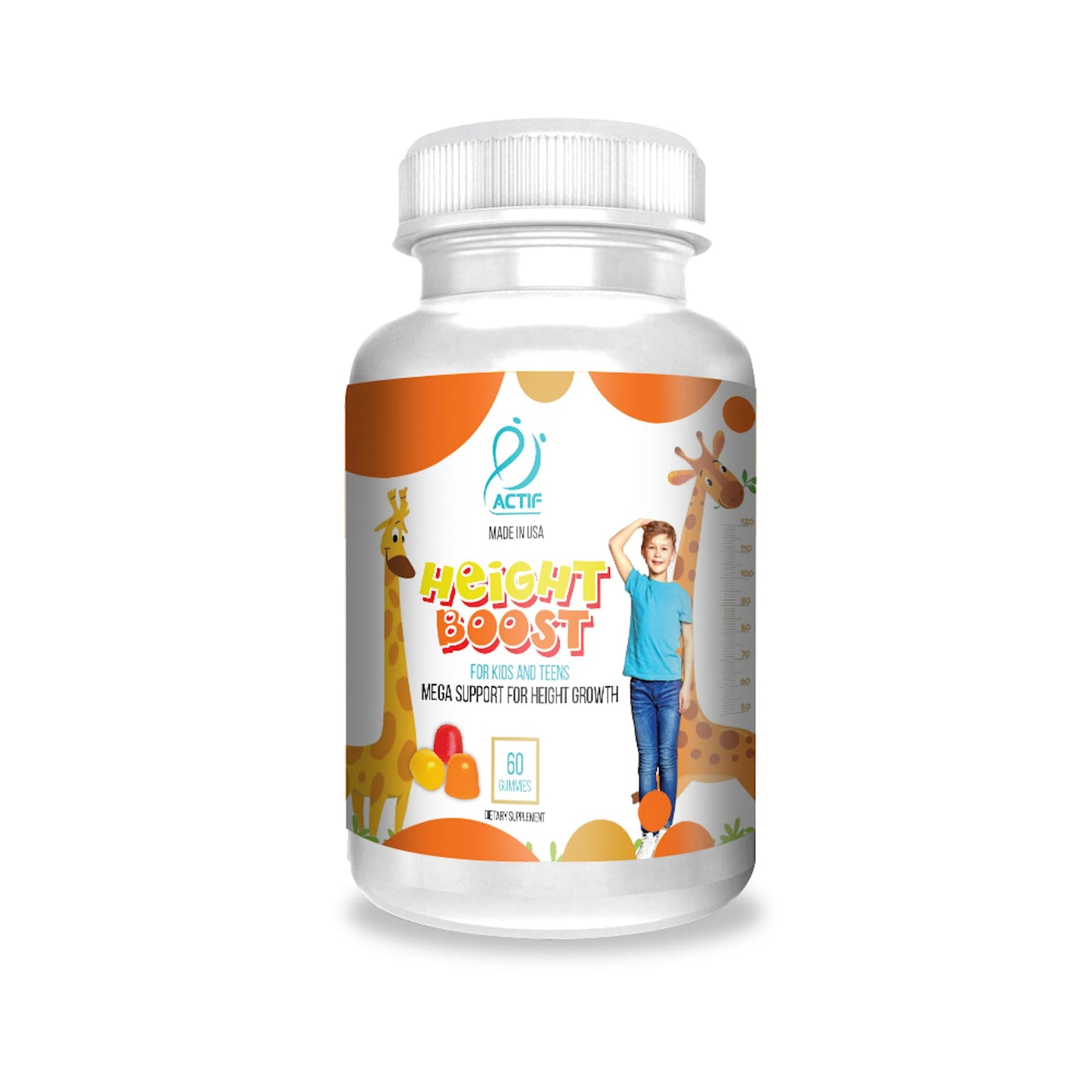 ACTIF Height Boost Mega Support for Height Growth with 10+ Factors for Kids and Teens Gummies, 60 Count