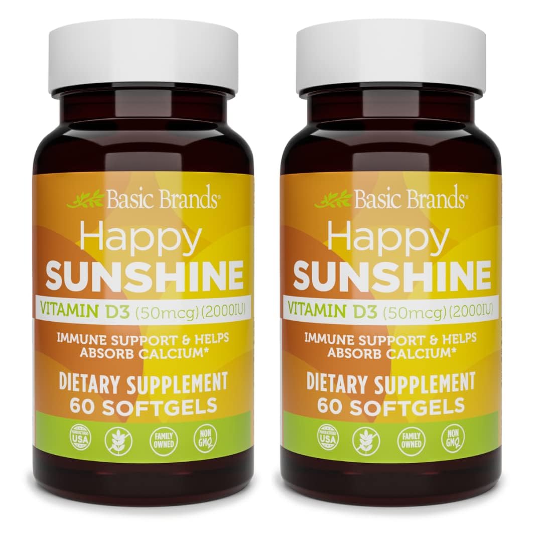 Basic Organics Happy Sunshine Vitamin D3 2000 IU (50 mcg) Softgel, 120 Count