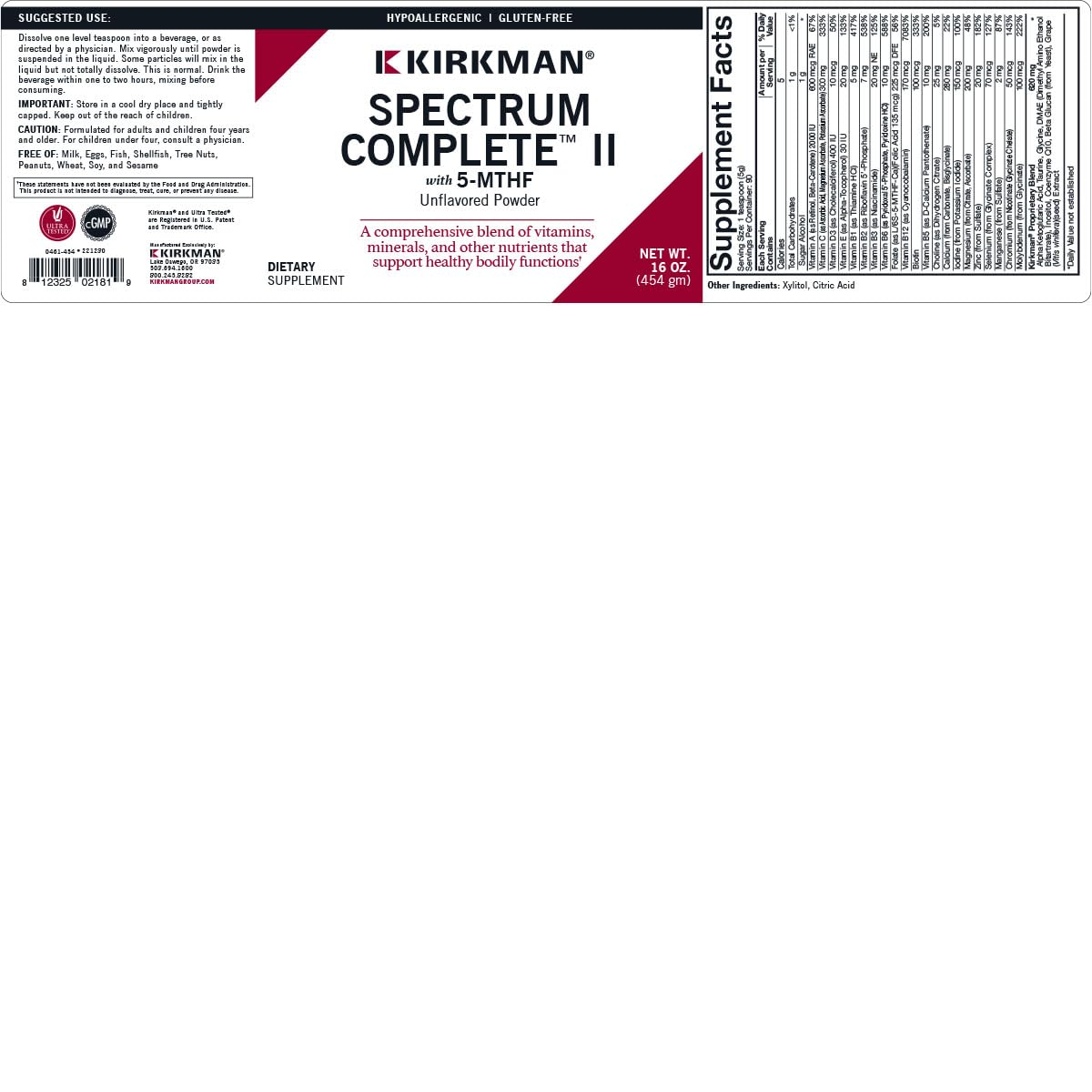 Kirkman Super B12 Methylcobalamin Concentrated Powder, 2 Ounce
