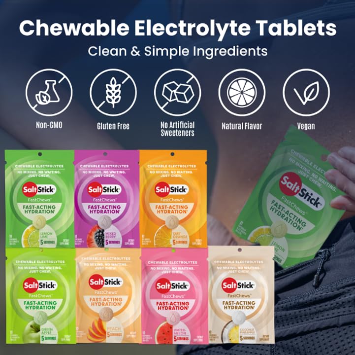 SaltStick Electrolyte FastChews Chewable Electrolyte Tablets, 120 Count
