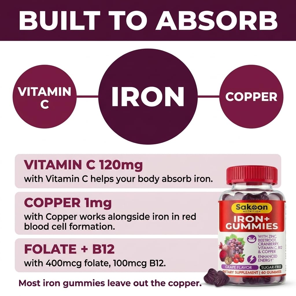 Sakoon Nutrition Iron Gummies for Women & Men, 60 Gummies