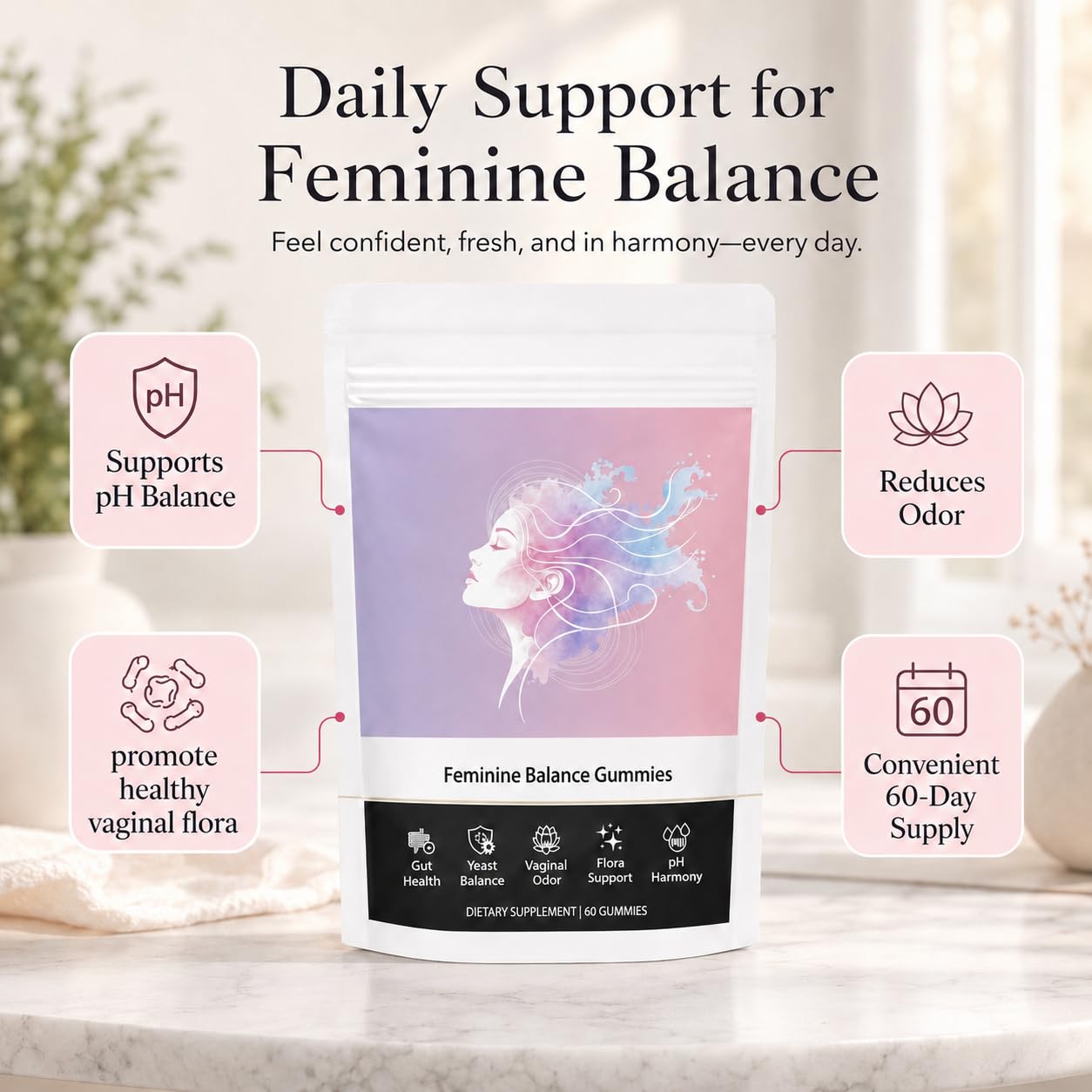 QYGCHUSIN Feminine Balance Gummies, 60 Count