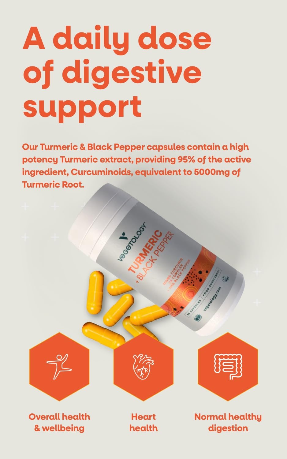 VEGETOLOGY Vegan Turmeric & Black Pepper Capsules, 60 Capsules