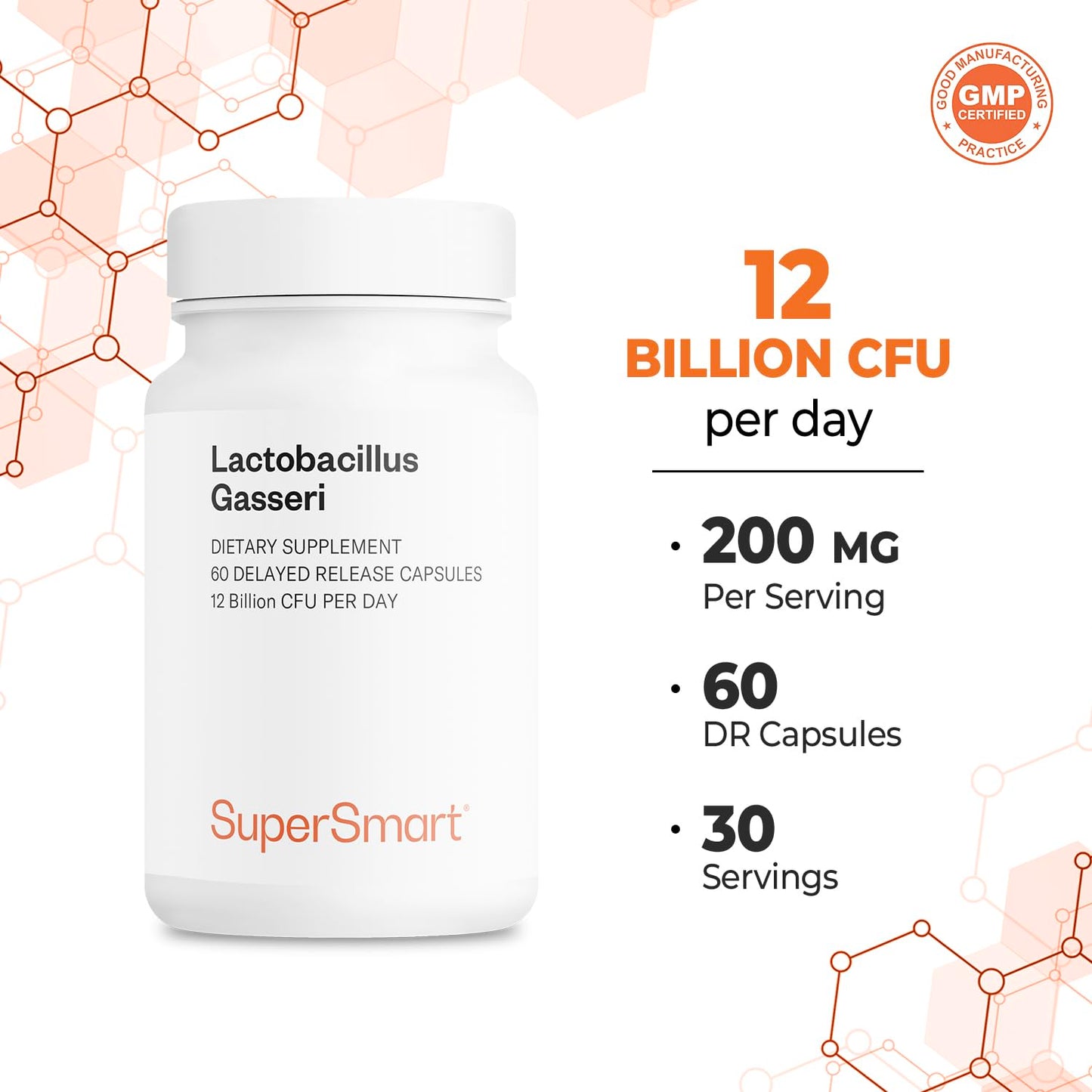 Supersmart Lactobacillus Gasseri 12 Billion CFU Probiotic Supplement Capsule, 60 Count