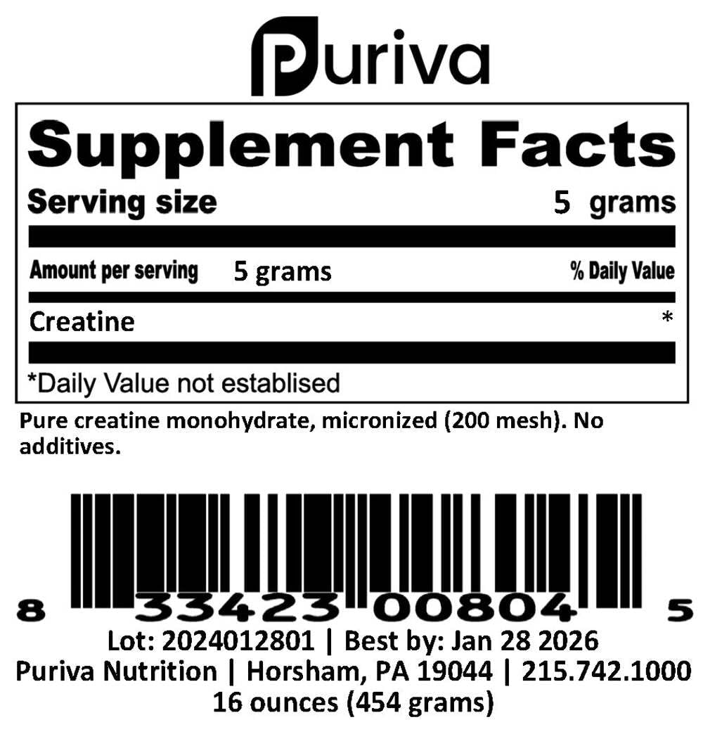 Puriva Nutrition Creatine Monohydrate Powder 16