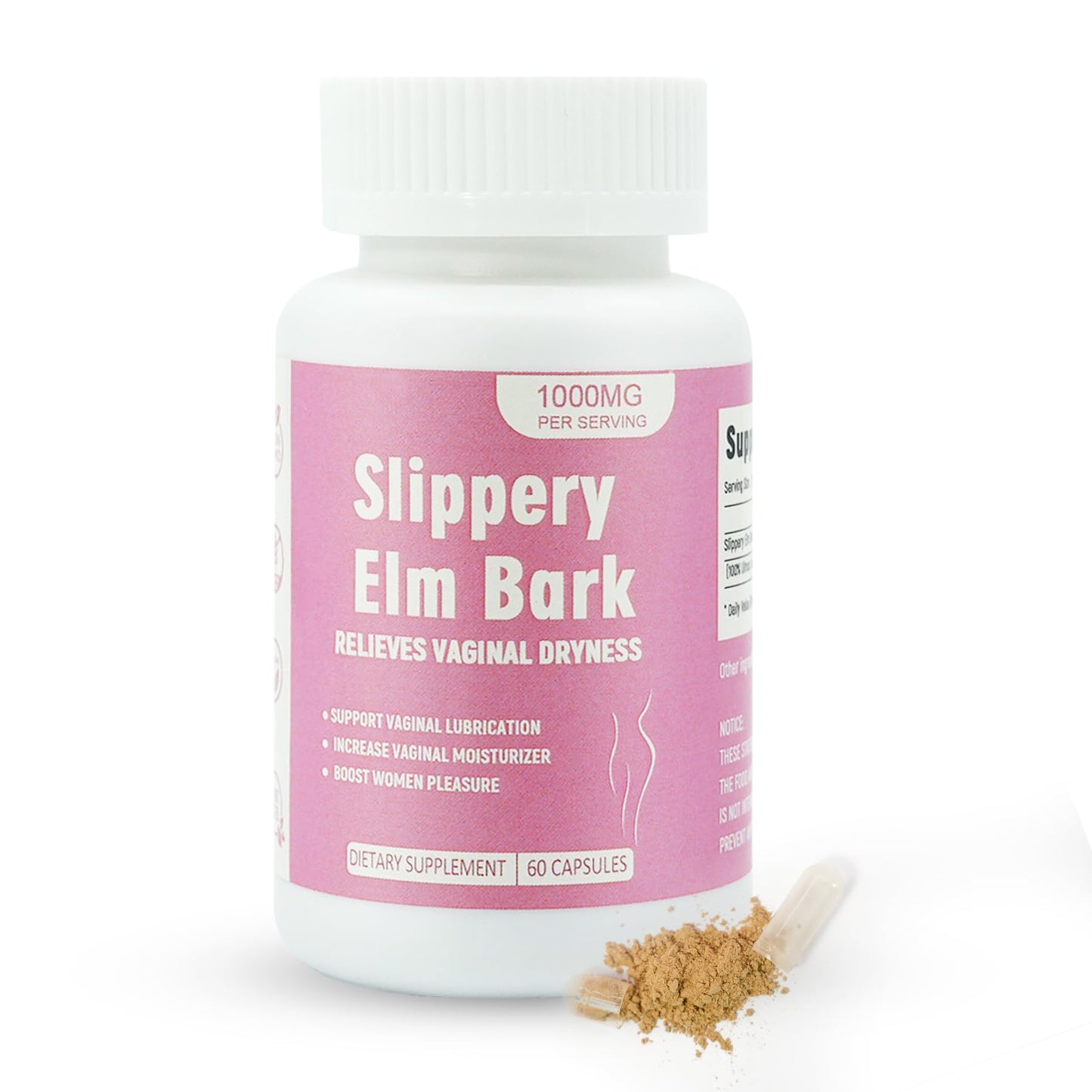Laicuherb Slippery Elm Bark Capsules for Women Wetness and Feminine Health Care, Slippery Elm Bark Powder Capsules for Dryness Relife, 60 Capsules