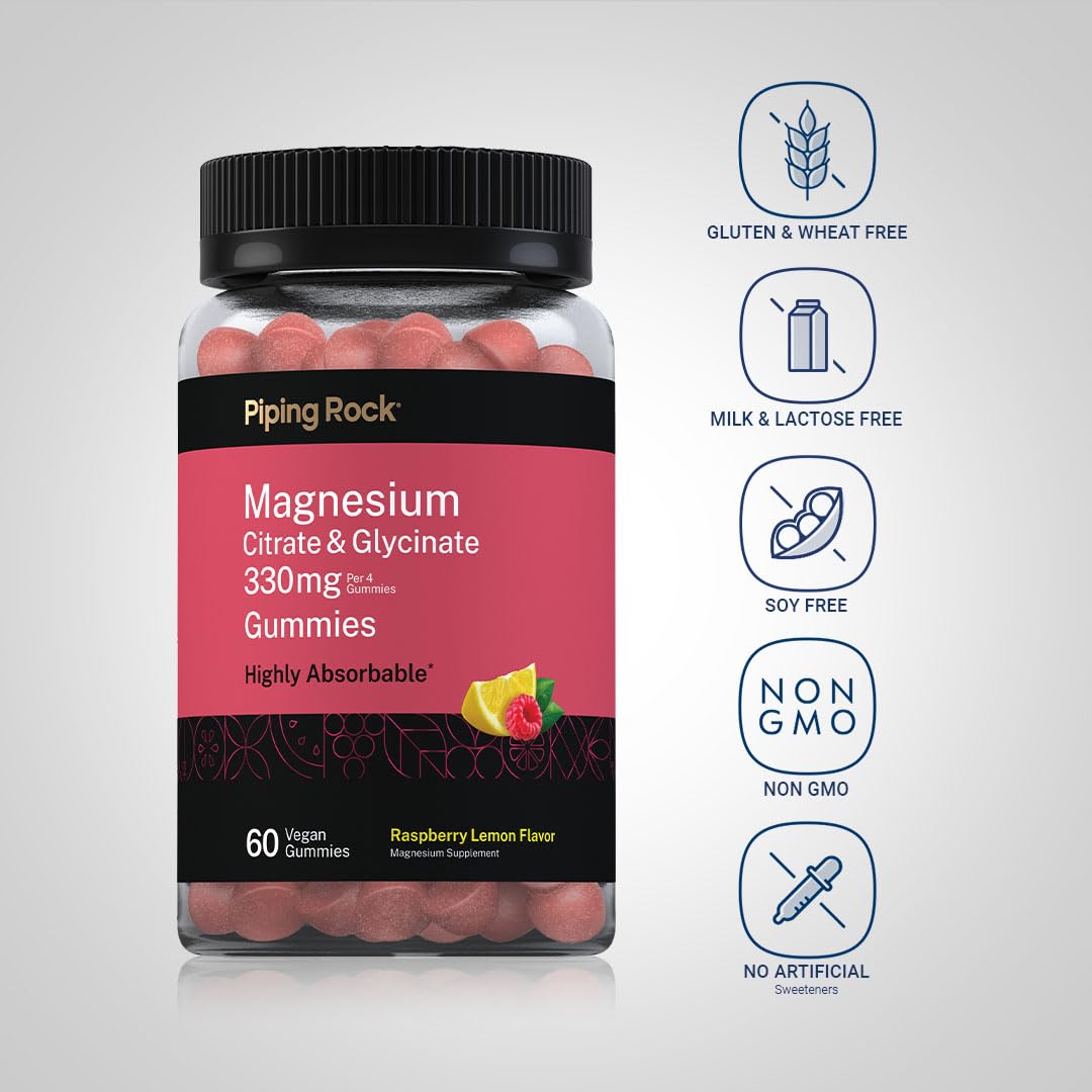 Piping Rock Magnesium Citrate & Glycinate Gummies 60 Count