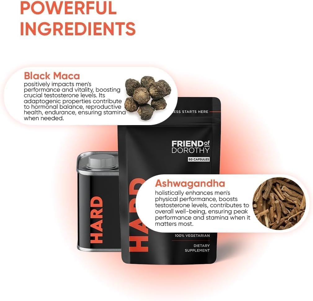 Friend of Dorothy Men's Libido, Energy & Stamina Support Capsules with Black Maca Extract, 60 Capsules