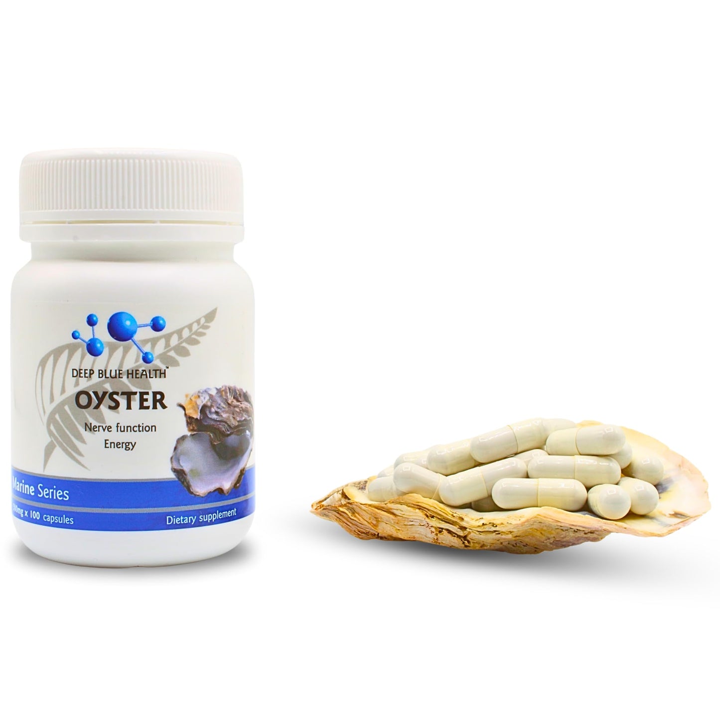 Deep Blue Health New Zealand Oyster Extract Powder Zinc Supplement Capsules 100 Count