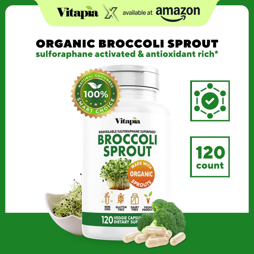Vitapia Organic Broccoli Sprout & Broccoli Extract for Sulforaphane 120 Veggie Capsules