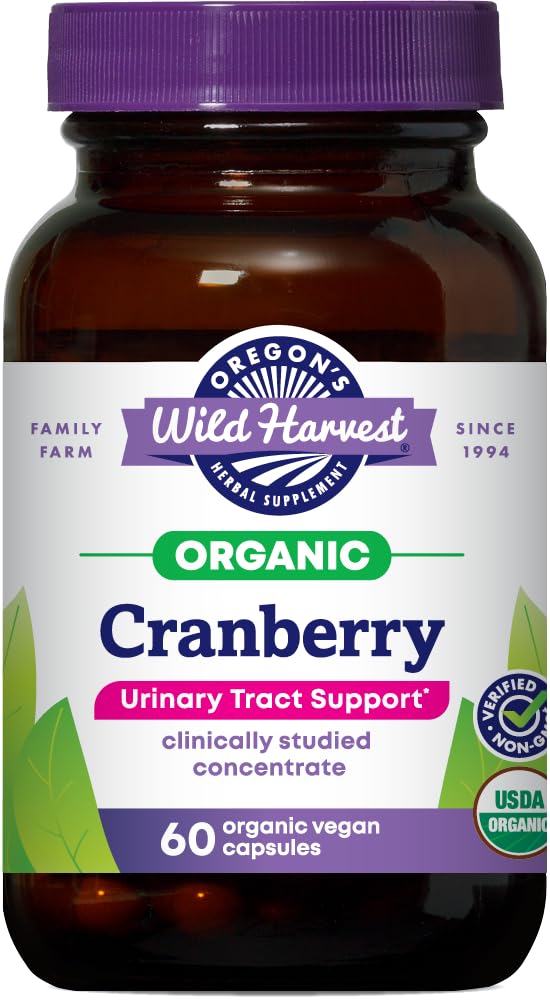 Oregon's Wild Harvest Cranberry Organic Non-GMO Supplement Urinary Tract Support, 60 Capsules