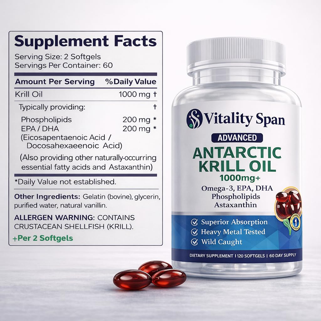Vitality Span Krill Oil 1000mg Softgels, 120 Count