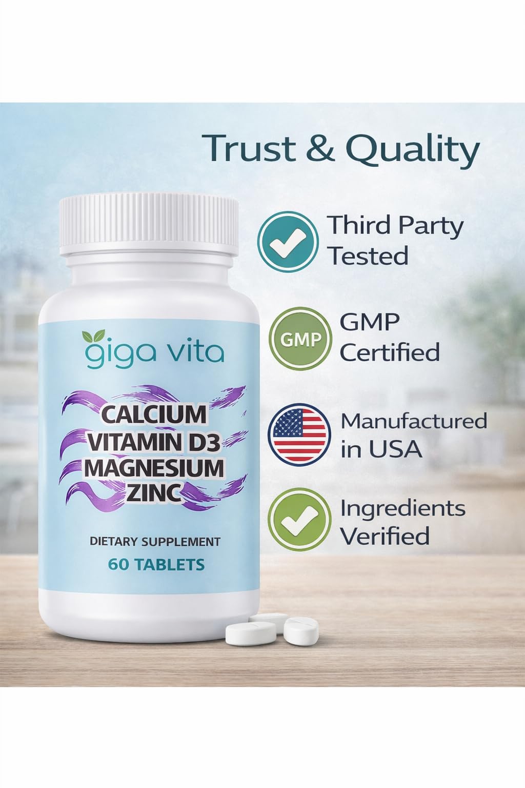Giga Vita Calcium Vitamin D3 Magnesium Zinc Capsule, 60 Capsules