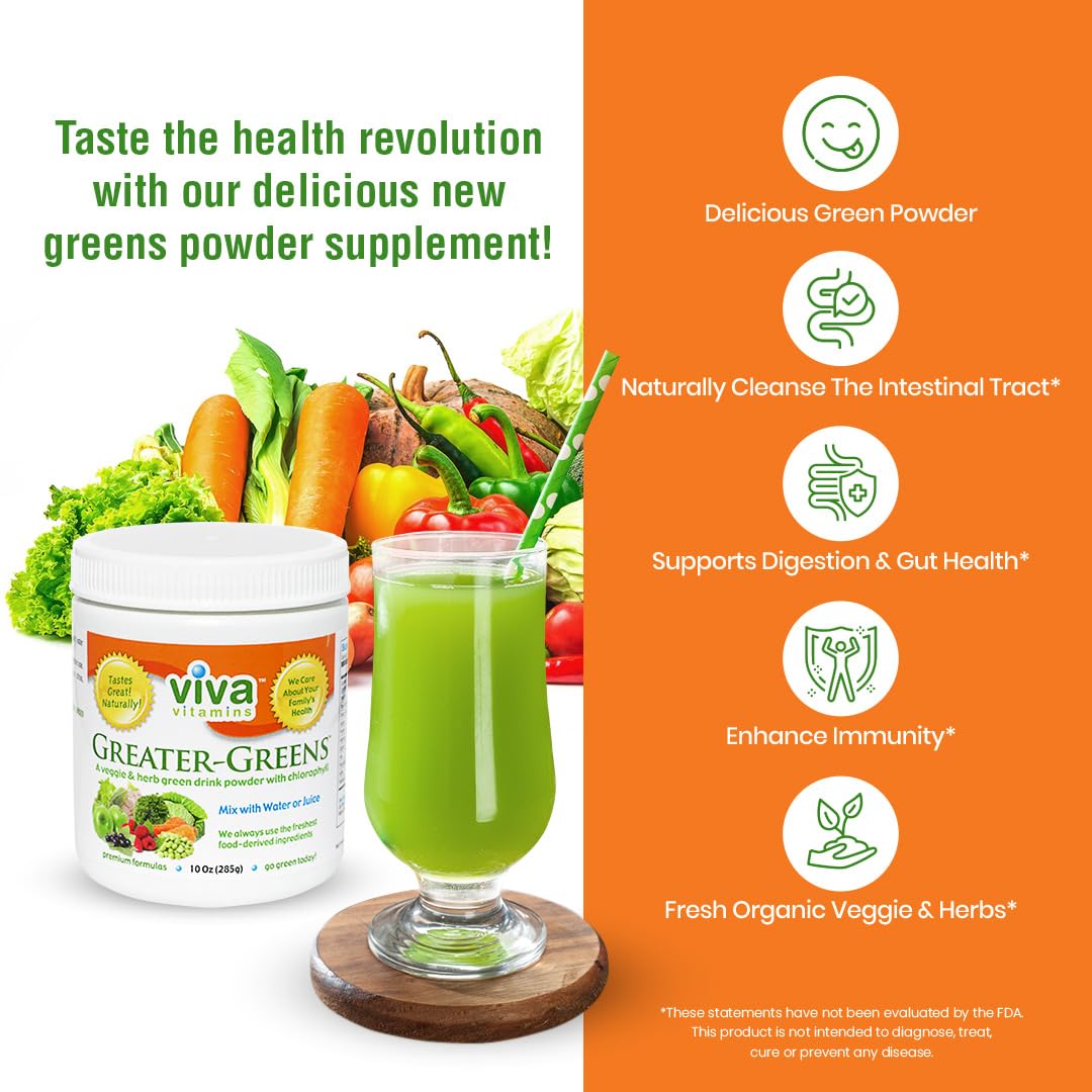 Viva Vitamins Greater Greens Detox Cleanse Powder, 10 oz