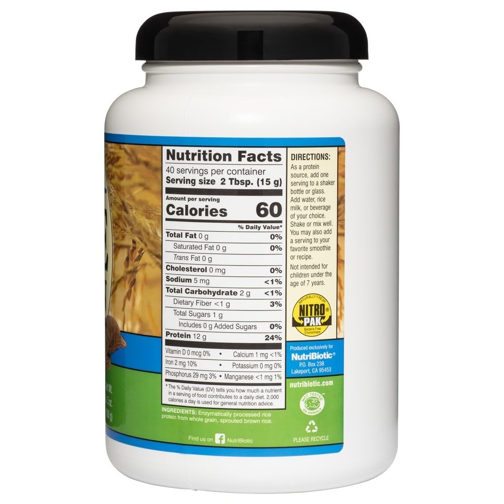 NutriBiotic Plain Rice Protein Powder, 1 lb 5 oz (600 g)