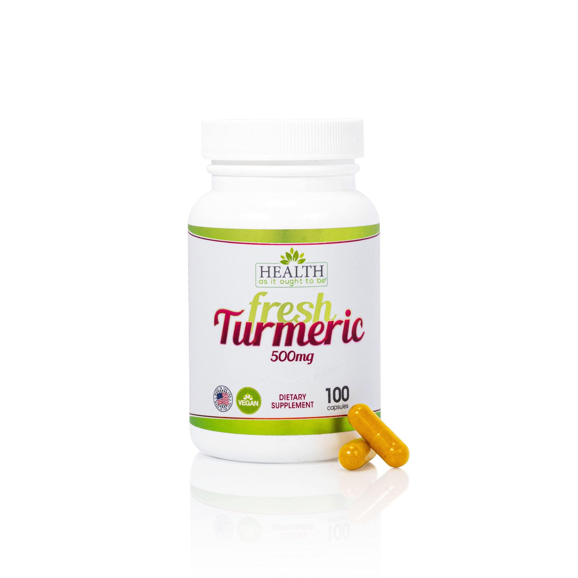 Health As It Ought To Be Fresh Turmeric 500 mg Capsules, 100 Count