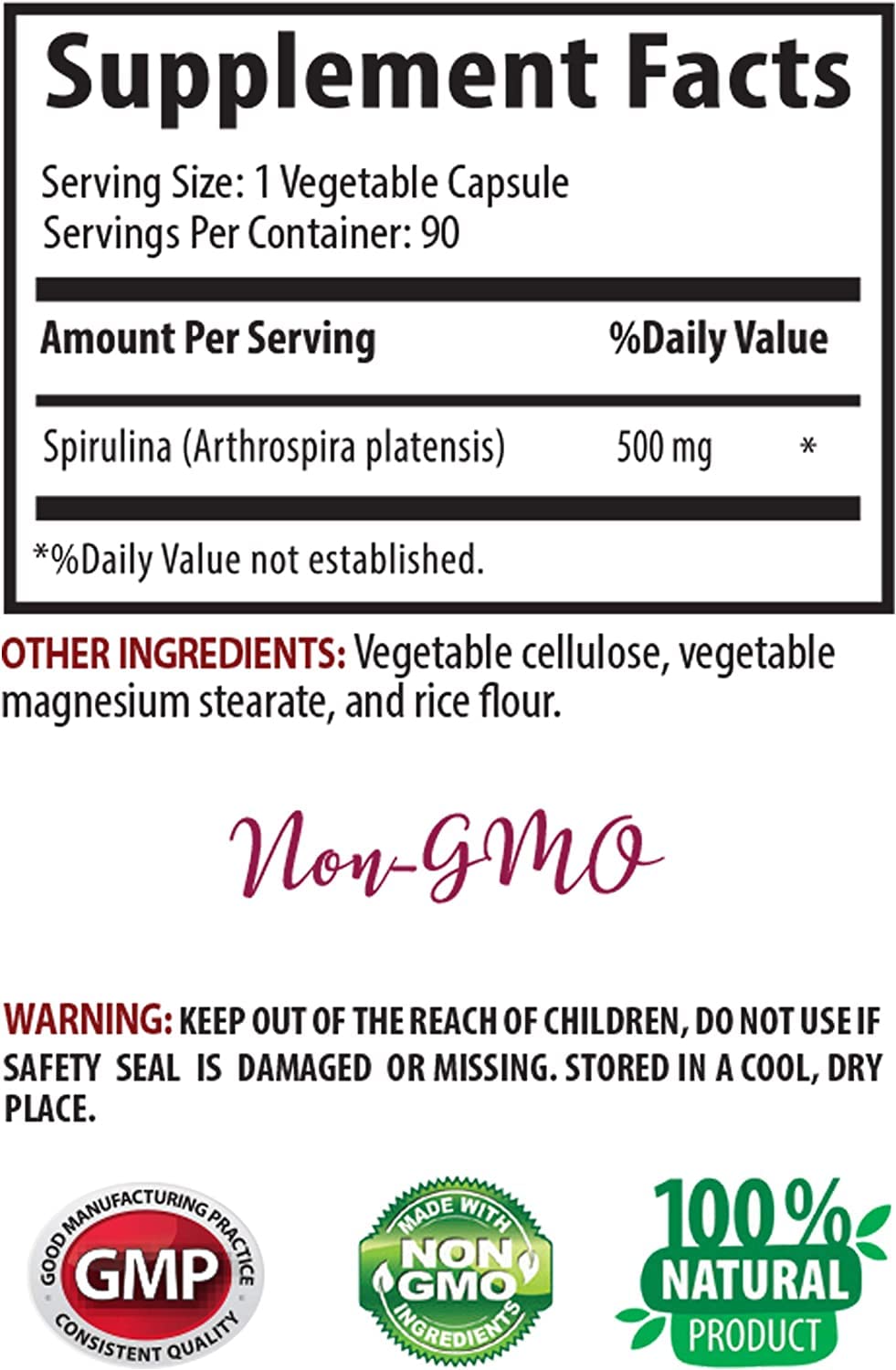 SWAN LIFE ESSENTIALS Spirulina 500 mg Capsules, 60 Count