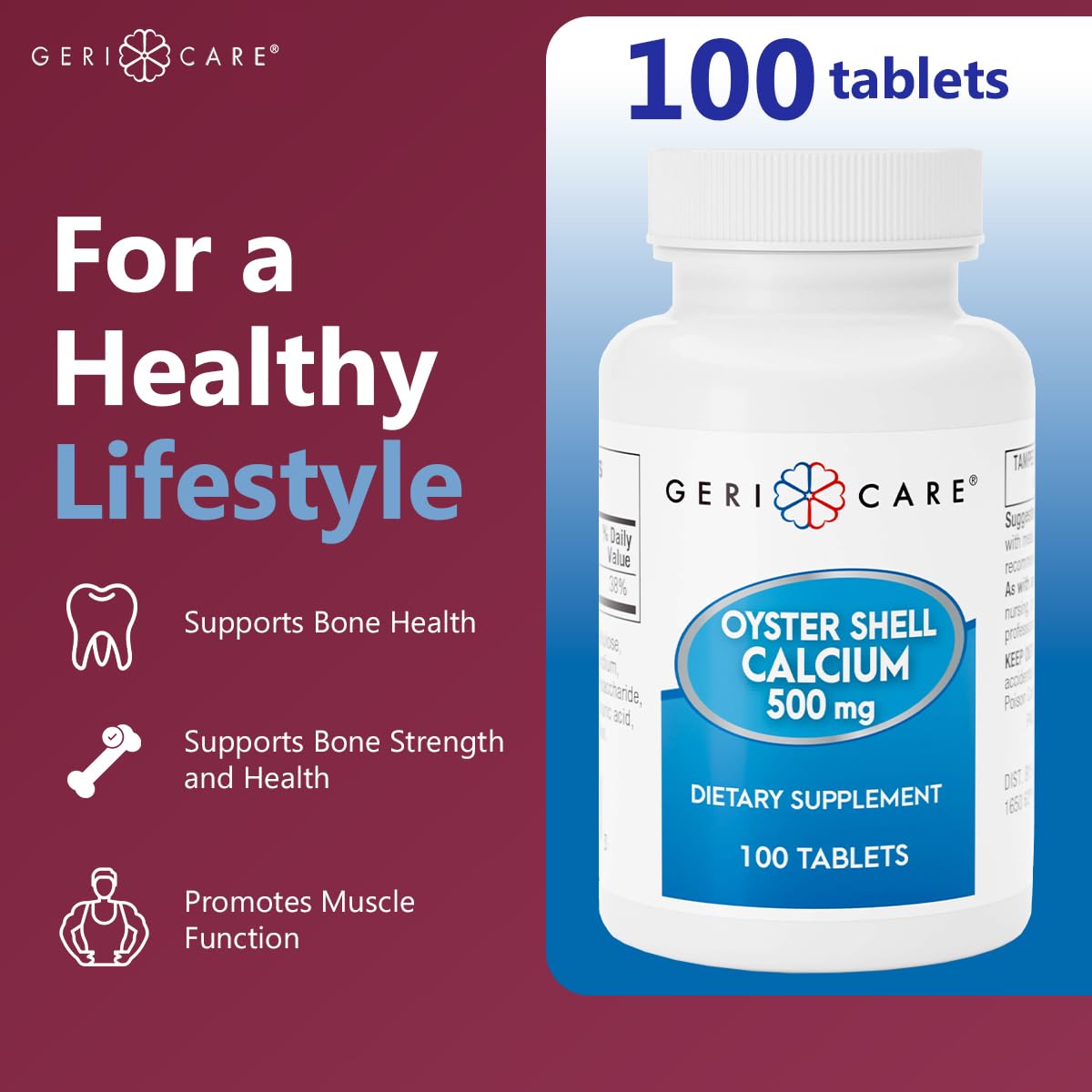 GeriCare Oyster Shell Calcium 500 mg Tablet, 100 Count